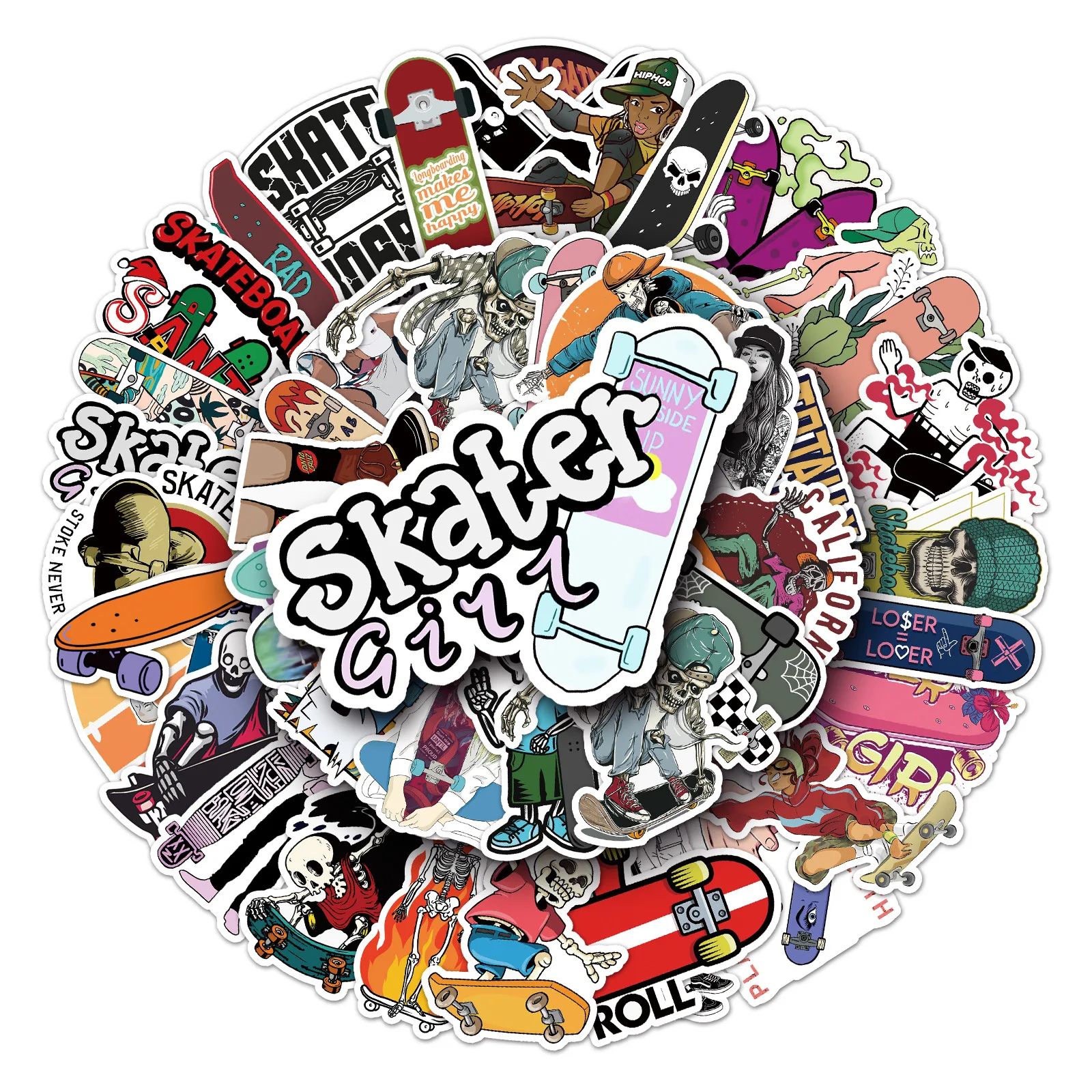 

50pcs Skateboarding Cartoon Creative Luggage Graffiti Scooter Computer Tablet Personalized Decoration Waterproof Sticker