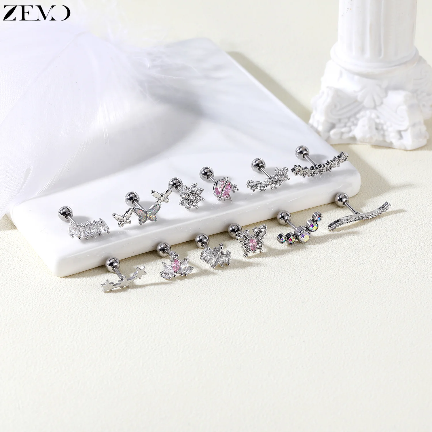 ZEMO 1 шт. милые серьги-гвоздики из нержавеющей стали 18 г розовые синие с