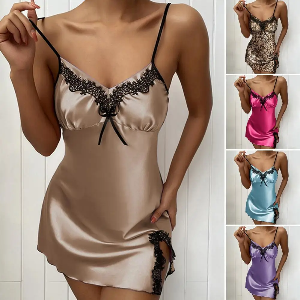 

Женская пижама с разрезом, кружевная Удобная ночная рубашка с коротким рисунком, пуловер для спальни