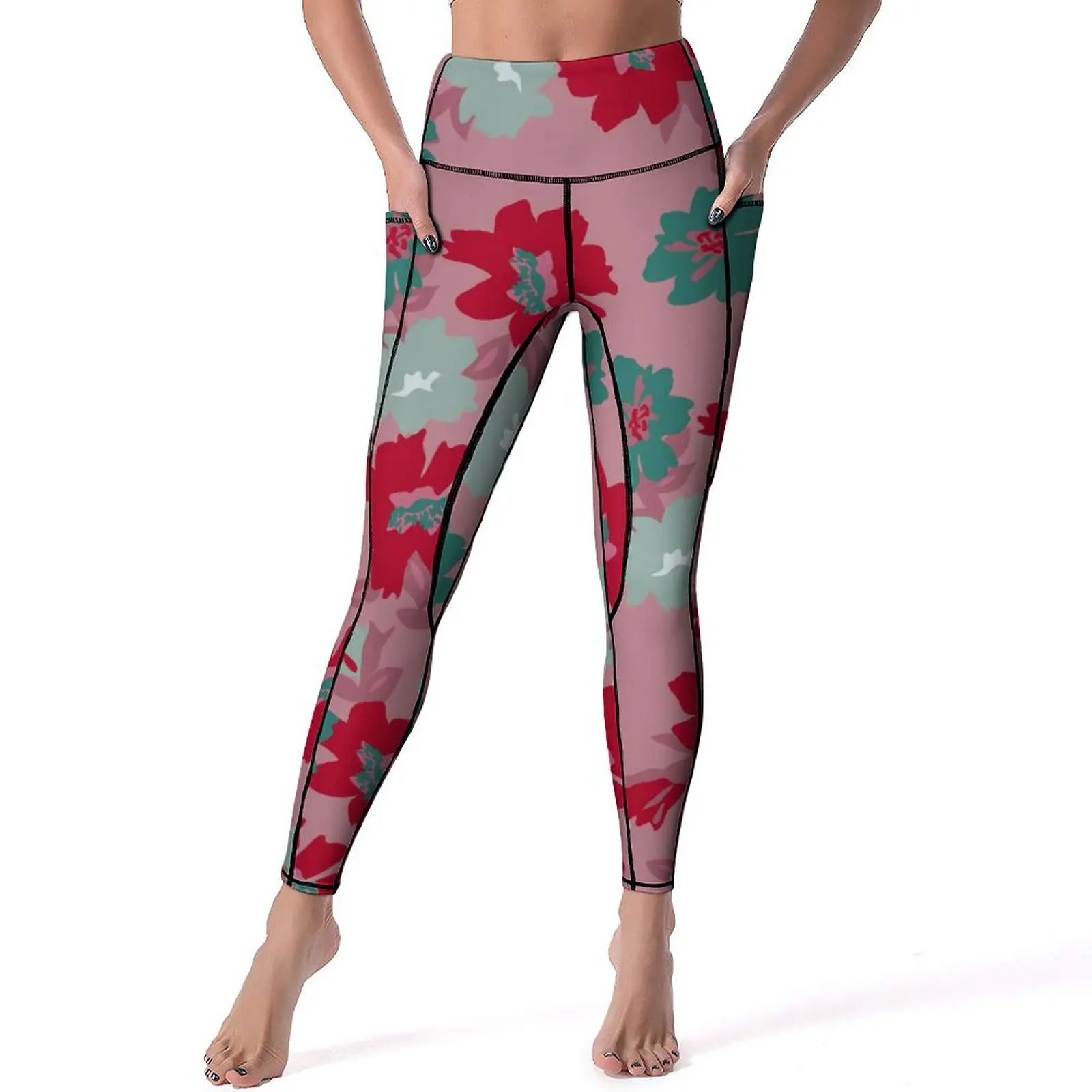 

Flower Print Yoga Pants Sexy Retro Floral Graphic Leggings High Waist Workout Leggins Women Novelty Stretchy Sport Legging