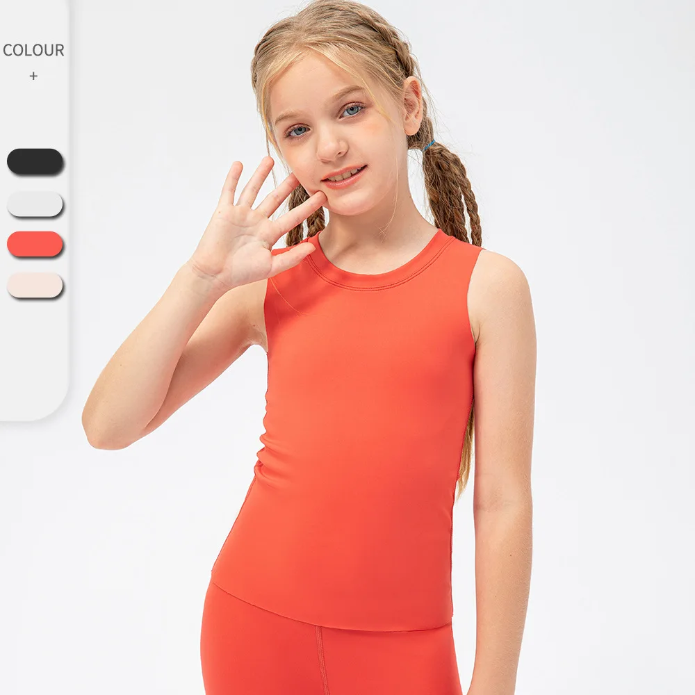 

Summer Nylon Crew Neck Yoga Dance Athletic Tank Tops Girls Teens Skin-friendly Stretchy Vest Running Workout Sleeveless Shirts