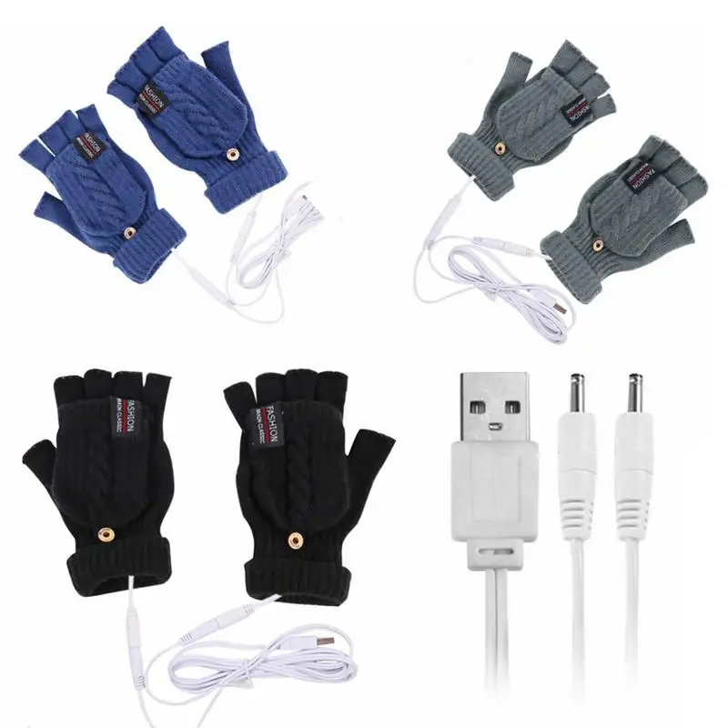 

Перчатки с электрическим подогревом и USB, женские шерстяные вязаные теплые перчатки на полпальца, зимнее уличное дорожное снаряжение, сердитые подарки