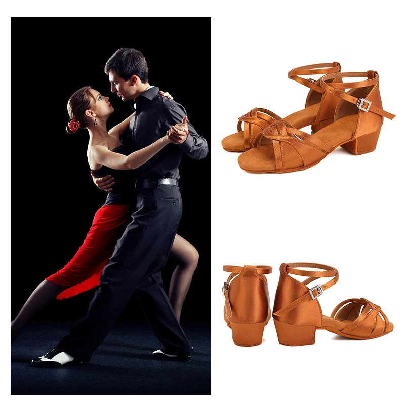 SWDZM SILK Children Dance Shoes for Toddler Ballroom Latin shoes Ladies Modern Tango Dancing practice Shoes Salsa Sandals 3.5CM