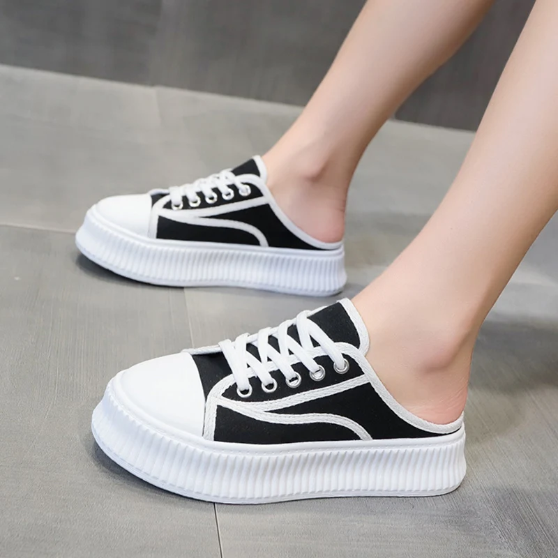 

Shoes Women Lady Ladies' Slippers Pantofle Luxury Slides Platform Loafers Med Soft Girl 2022 Designer Flat Summer Canvas Fabric