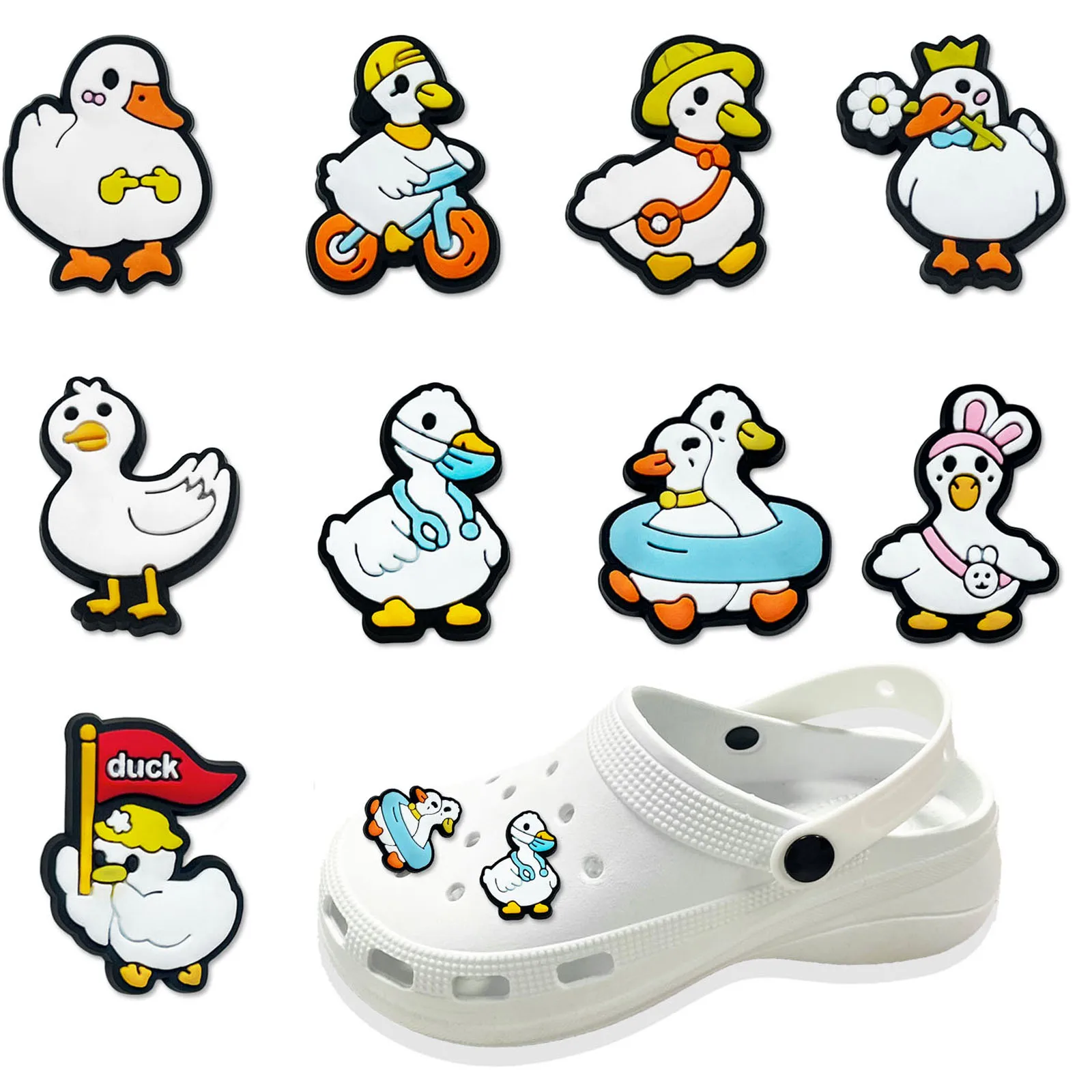 

Одиночная распродажа, 1 шт., поступление, подвески из ПВХ для Crocs, милая мультяшная утка, радуга, Детские аксессуары