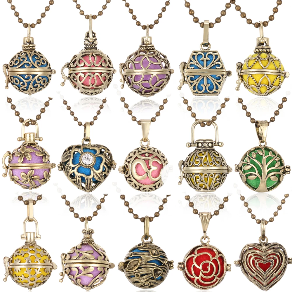 

10PCS/lot Aromatherapy Jewelry Essential Oil Diffuser Necklace Pregnancy Mexico Chime Music Angel Ball Caller Locket Necklace