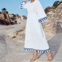 middle east spring dresss o neck muslim loose fit casual dresses for women ethnic style over the knee vestidos robe 2022 femmel