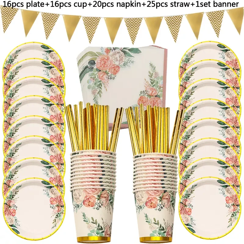 

Gold Birthday Decorations Disposable Tableware Set Paper Cup Adult Wedding Birthday Party Decorations Kids Babyshower Girl