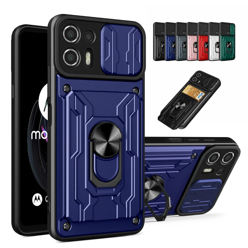 

Cover For Motorola Moto G32 G22 G62 G52 Edge 30 Ultra Neo E40 E30 G100 Slide Stand Ring Camera Military Grade Card Slot Cover