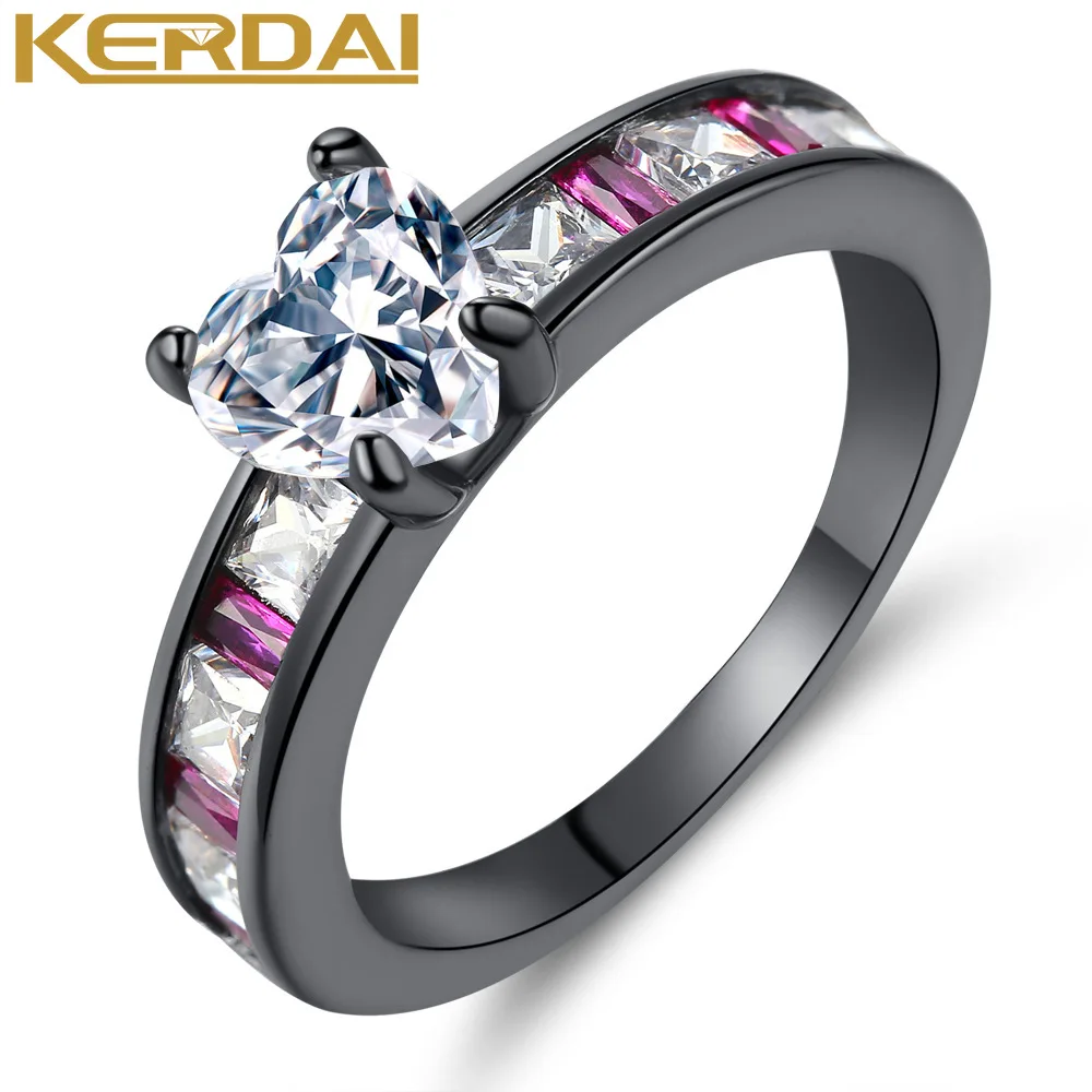 

Luxury Female Crystal Ring Classic Black Gold Wedding Rings For Women Charm Bride Love Heart Engagement Ring