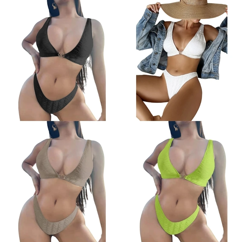 

2 Pcs Sexy Bikini Set Women Swimsuit Push-up Bras Bikini Set 2-Pieces Swimwear Bathing Suit Beachwear Solid Color Bikini