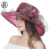 fs summer organza netted gauze hats for women vintage big brim flat top sunbonnet ladies breathable sun protection beach cap
