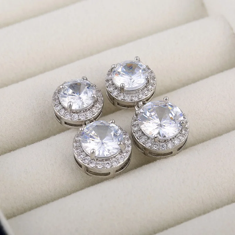 

White Round Zircon Dangle Earrings for Women Elegant and Minimalist Double Zircon Design for Wedding Jewelry Fashion 2022