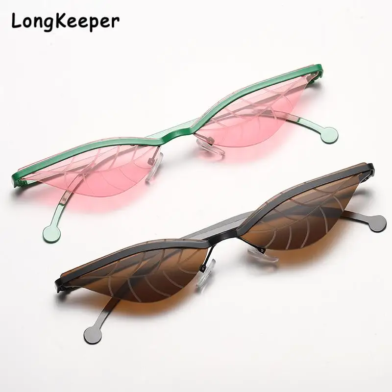 

Steampunk Vintage Leaf Sunglasses Women Trend Brown Rimless Sun Glasses Men Frameless Punk Fashion Retro Small Eyeglasses UV400