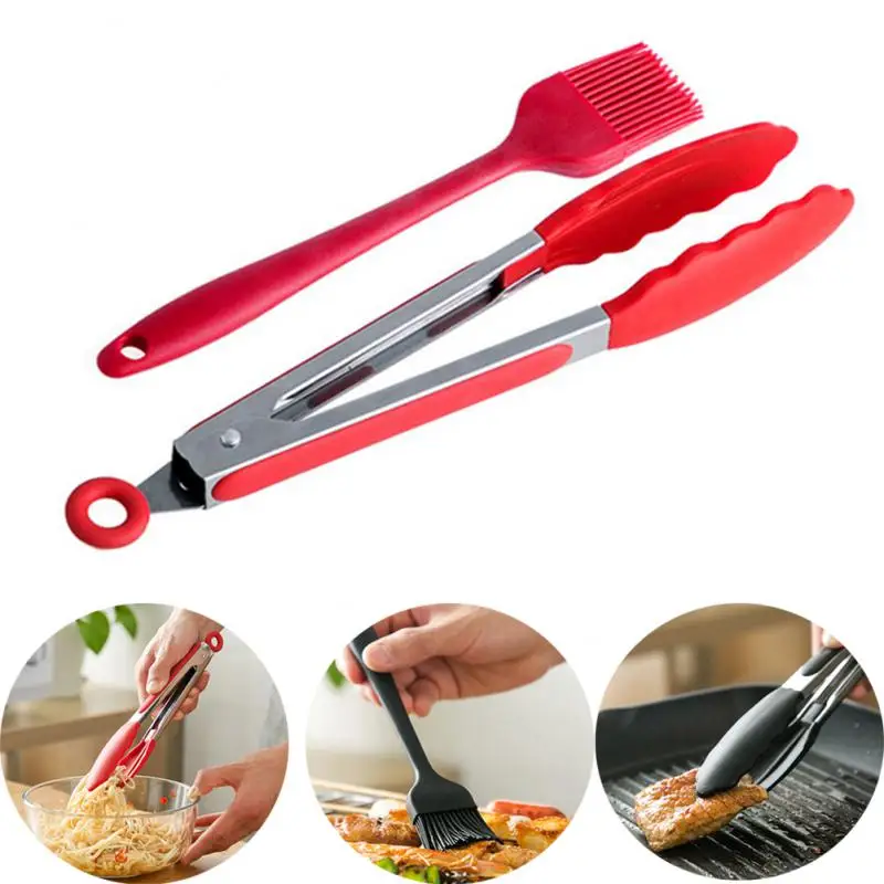 

Силиконовые щипцы для барбекю, гриля, щипцы для сервировки приготовления салата, хлеба, масляная кисть, антипригарный Зажим для барбекю, щип...