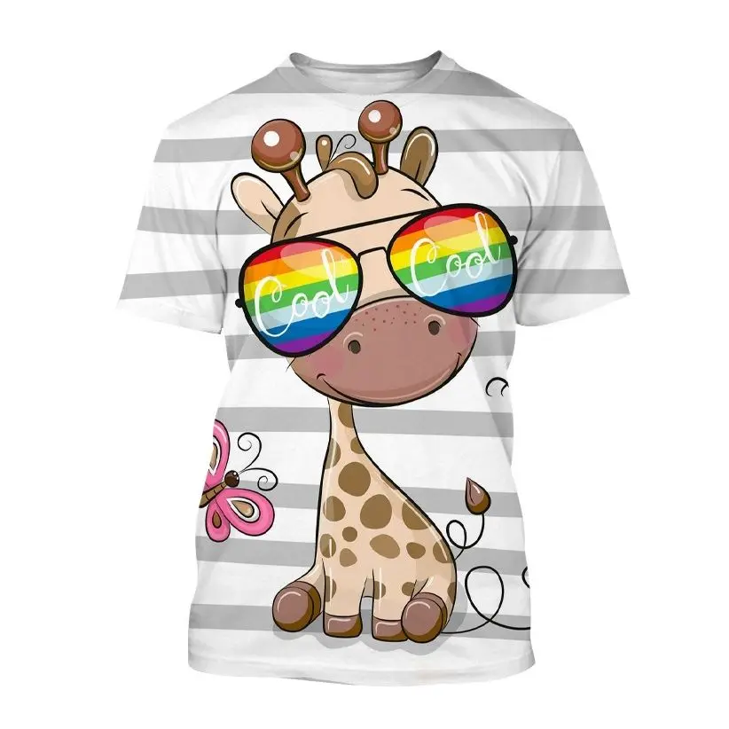 

Мужская футболка с забавным 3D-принтом жирафов, Повседневная Уличная футболка унисекс с круглым вырезом и короткими рукавами, лето 2022