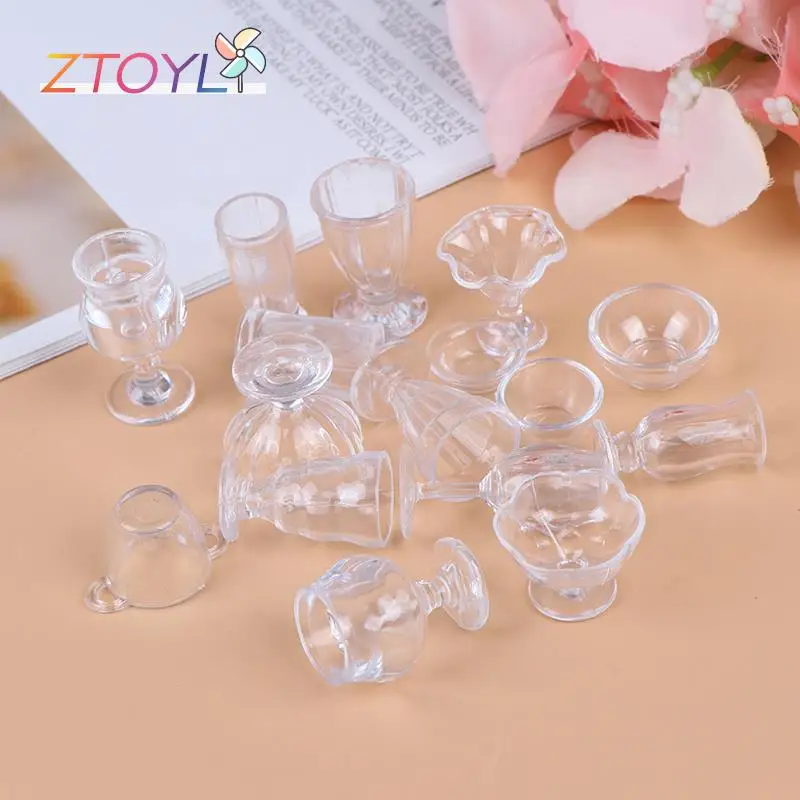 

17Pcs/Set 1:12 Dollhouse Drink Cups Dish Tableware Miniatures Mini Transparent DIY Pretend Play Kitchenware Toy