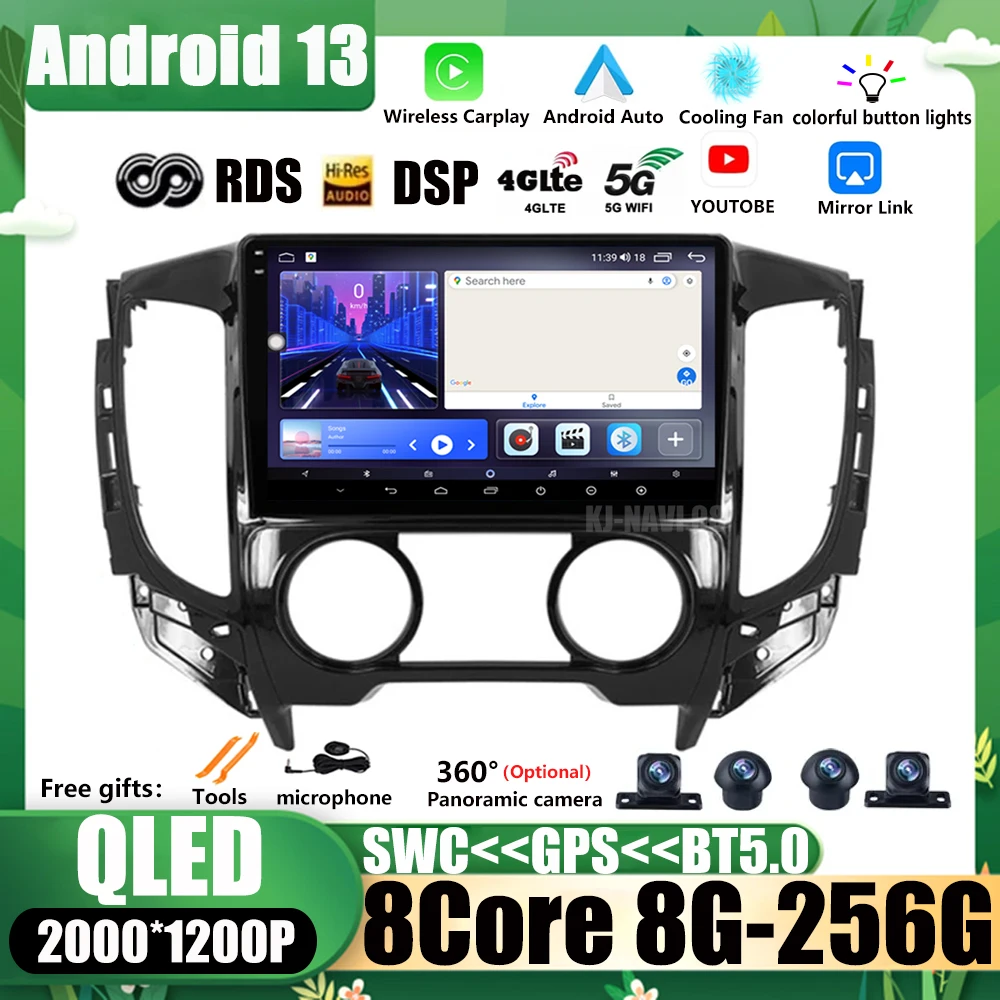 Andrid 13 автомобильный радиоприемник, стерео DSP Mirror Link для Mitsubishi L200 5 2015-2019, беспроводной Carplay GPS Bluetooth 4G LTE WIFI