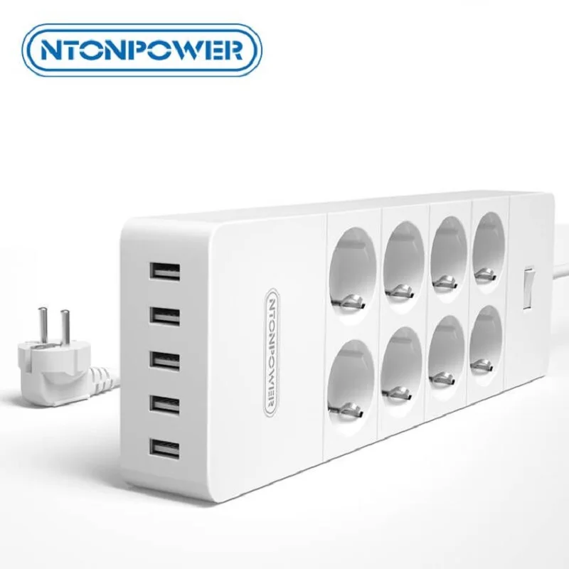 

NTONPOWER Multi-Plug Power Strip EU Extension Cord Socket Surge Protector with USB Electrical Plug Power Plug for Network filter