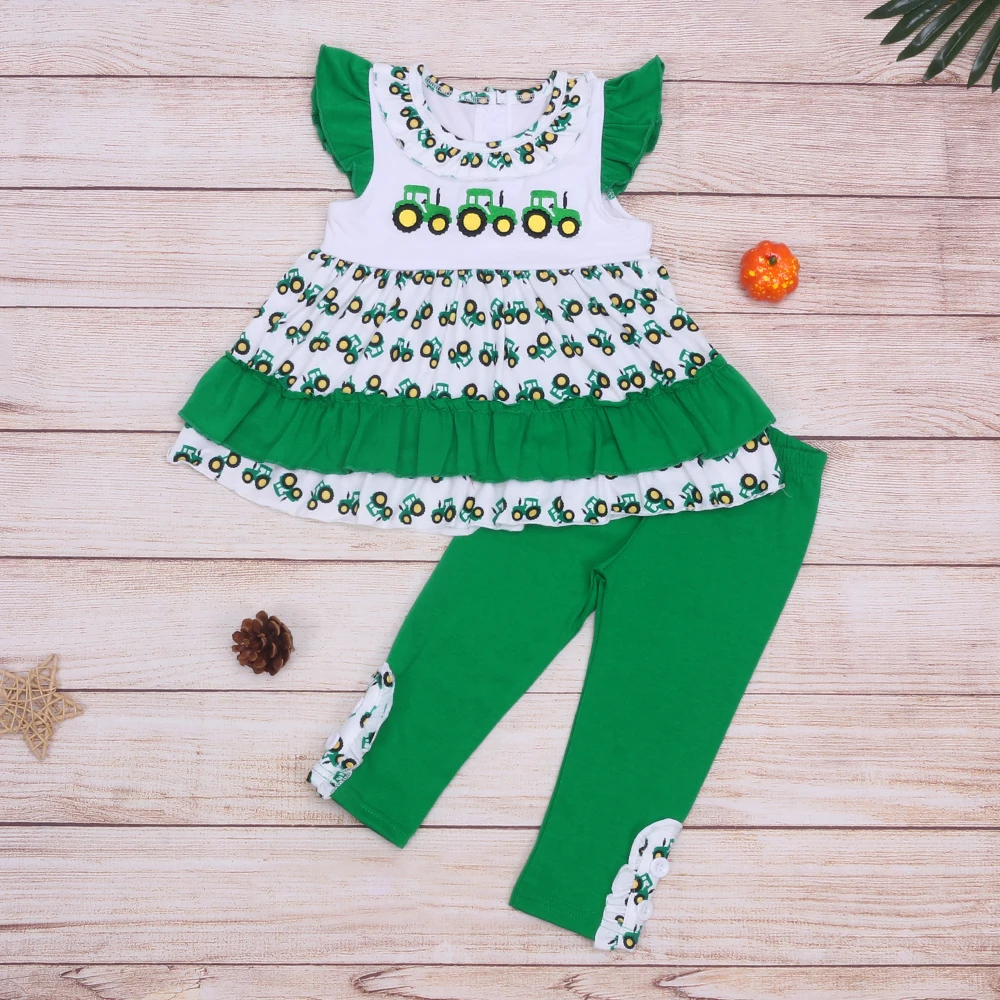 

Одежда для маленьких девочек из чистого хлопка, 2 шт., наряды с вышивкой в виде трех машинок, синие и белые полосатые брюки, детская эксклюзив...