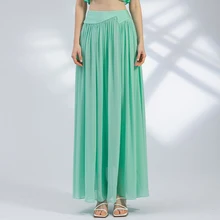 Double-layer Georgette Silk Stitching Sand-washed Natural Waist Pleated Large Swing Azure Green Half-length Gauze Skirt CY019 