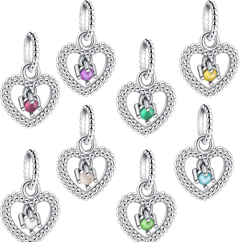 

Hot Sales 925 Sterling Silver Fit Original Pandora Month Various Colors Branch Beads Heart Bracelet Jewelry For Woman's Gift New