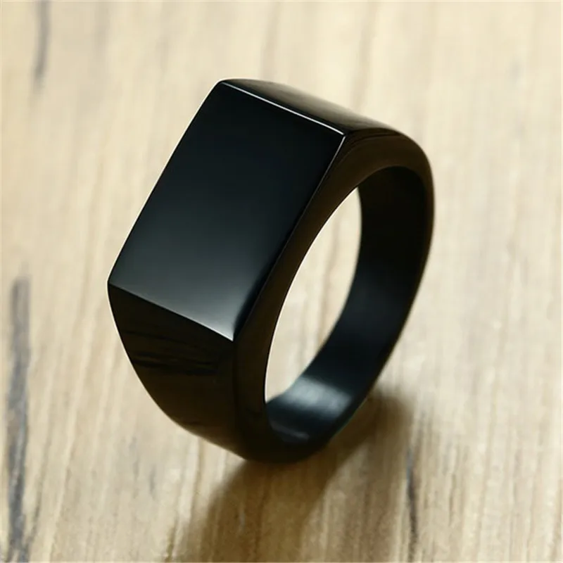 

LETAPI Fashion Men Ring Stainless Steel Simple Style Black Golden Silver Color Square Ring Charm Hiphop Male Jewelry Party Gift
