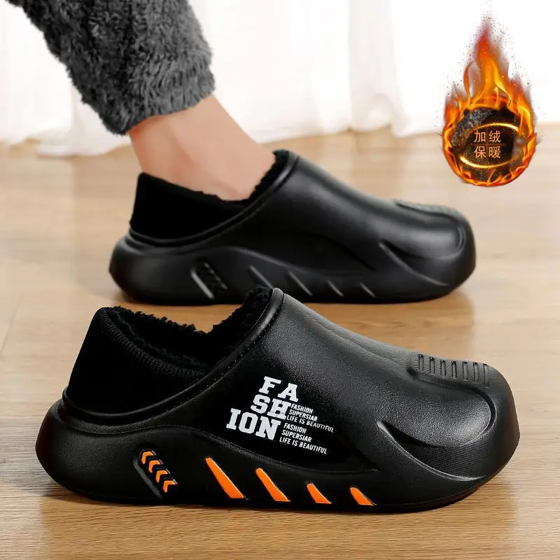 

Cotton Slippers Men's Winter Wear Fleece Lined Padded Warm Keeping Cotton-Padded Shoes Men's Home Indoor Youth Covered Heel Slip