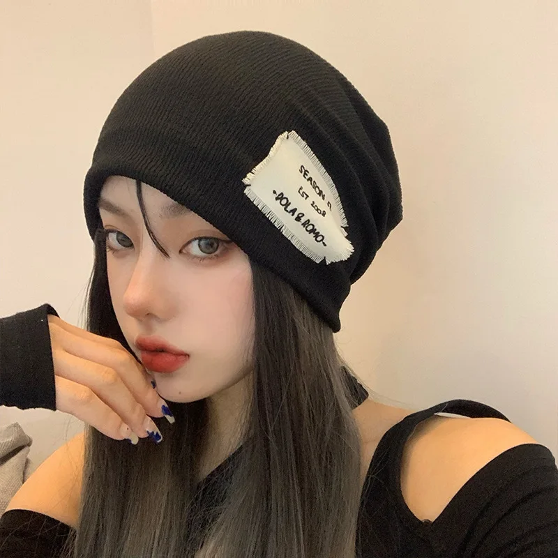 

Thin Fashion Knitted Hats for women Patch Dome Dust Caps Solid Color Trendy Beanie Warm Winter Hat Suitable For women
