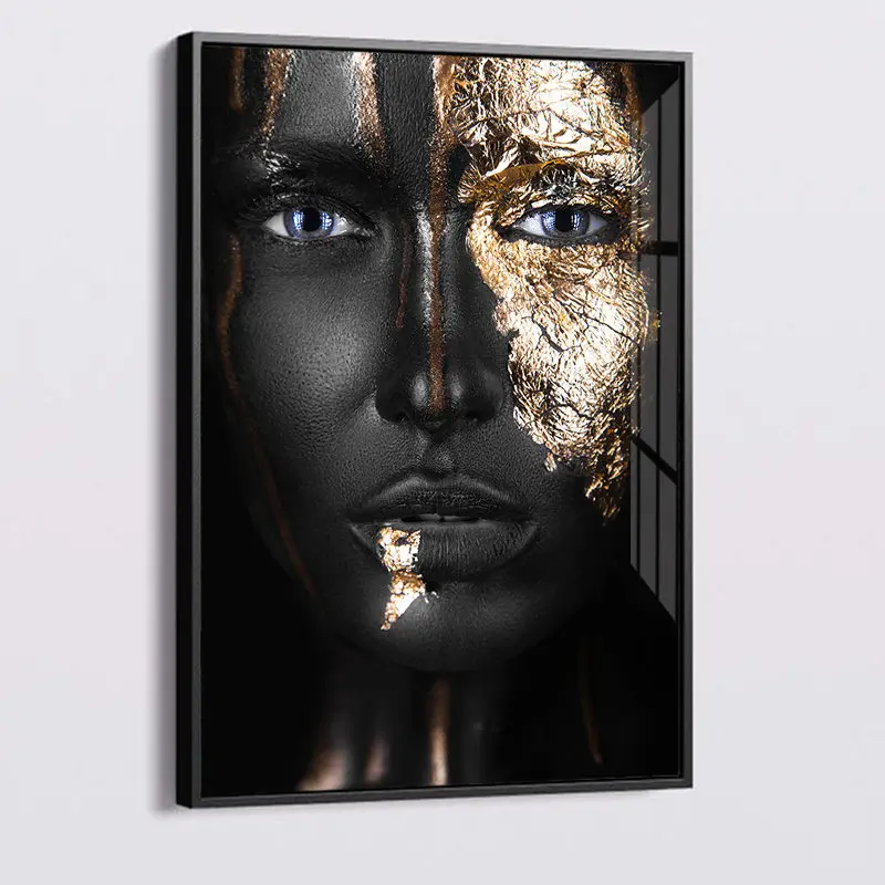 

Scandinavian painting African Art Black and Gold Woman canvas poster living room bedroom wall Hoom Decor hanging picture