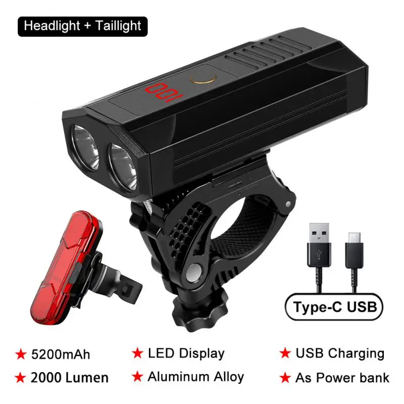 

5200mAh Bike Headlight USB Rechargeable Waterproof Front Light Aluminum Power Bank Bike Light Lamp Lantern Bicycle Accessories