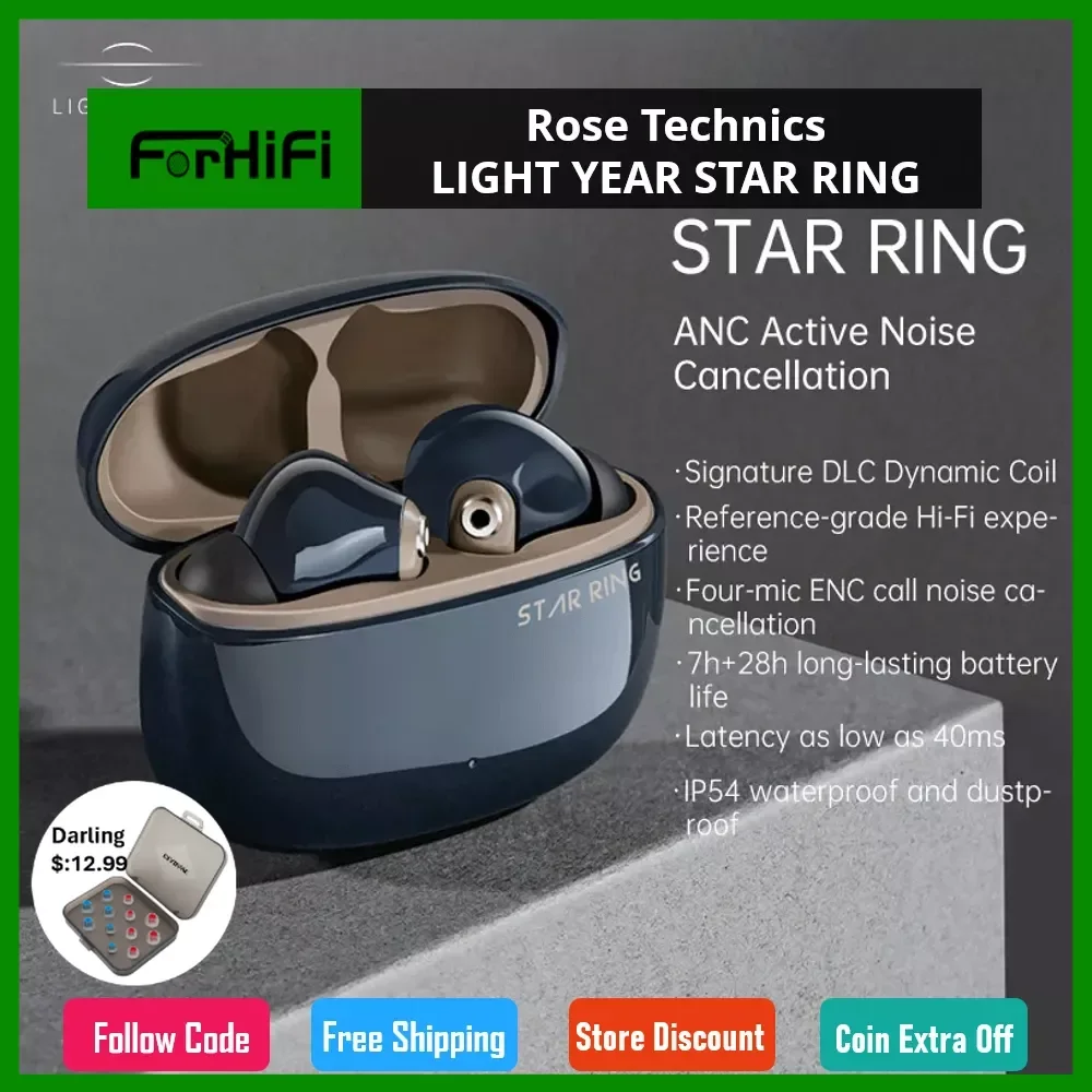 

Беспроводные наушники Rose Technics светильник YEAR STAR RING, активные шумоподавляющие наушники-вкладыши Hi-Fi, качественный звук, Bluetooth наушники