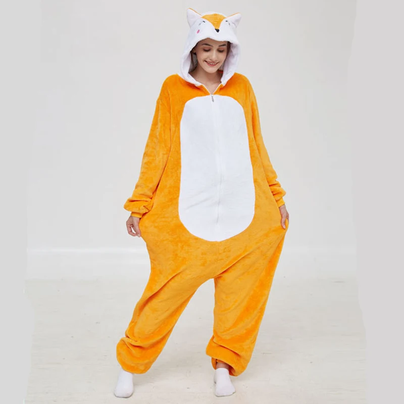 Women Adult Fleece Fox Onesie Pajamas Kigurumi Cartoon Men Animal Onesies Christmas Halloween Cosplay Onepiece Costume Jumpsuits
