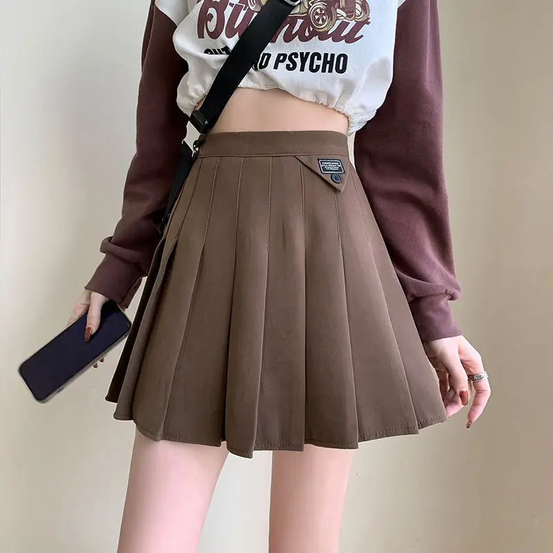 

Коричневая плиссированная юбка Y2K, Женская Весенняя юбка-трапеция Ummer с высокой талией, универсальный тонкий костюм в студенческом стиле, ми...