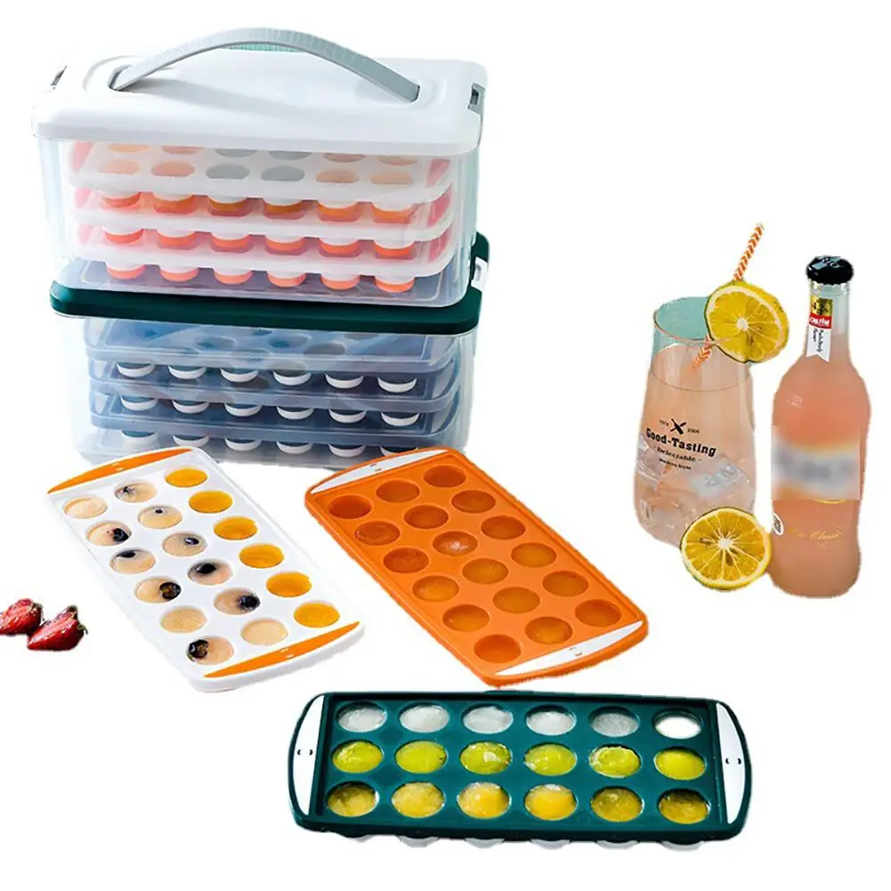 

Силиконовая форма для льда с 18 отсеками, поднос для кубиков льда с крышкой, формы для льда, Кухонный Контейнер для хранения аксессуаров для в...