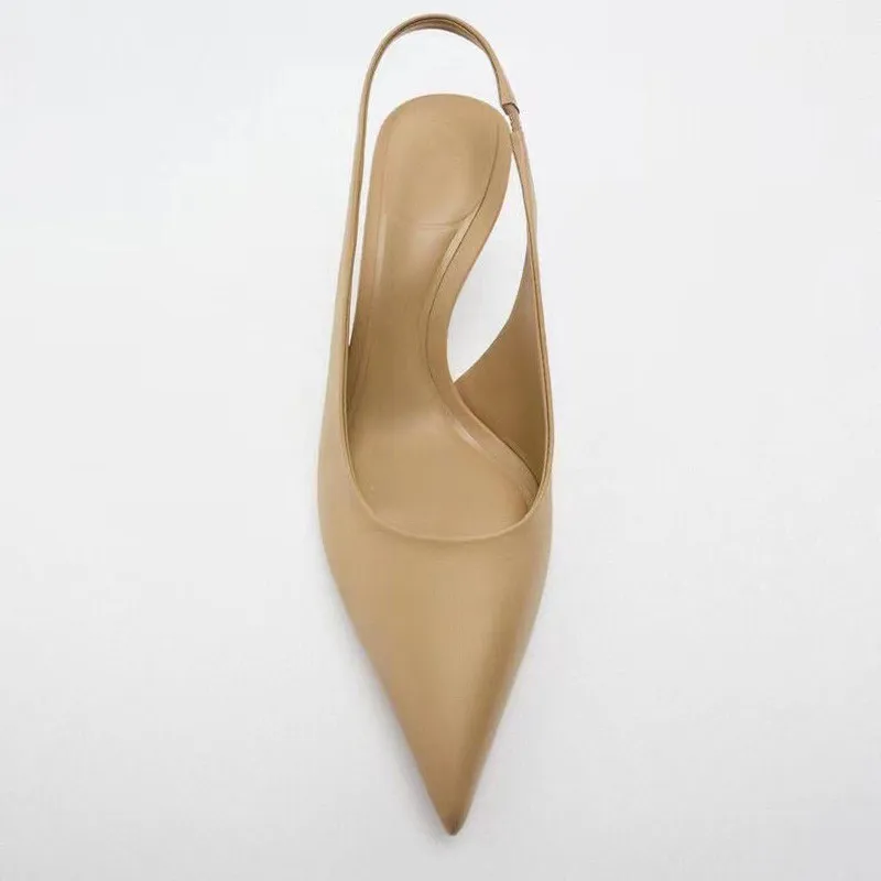 TRAF 2022 Women High Heels Beige Pumps Heeled Fashion Pointed Toe Office Ladies Shoes Elegant Woman Heeled Shoes Luxury High Hee