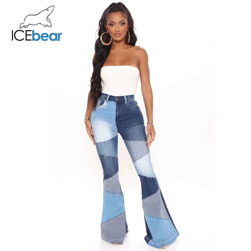 

ICEbear 2023 New Women's Trousers Stylish Female Patchwork Jeans Plus Size Wide Leg Denim Pants GZYP9135