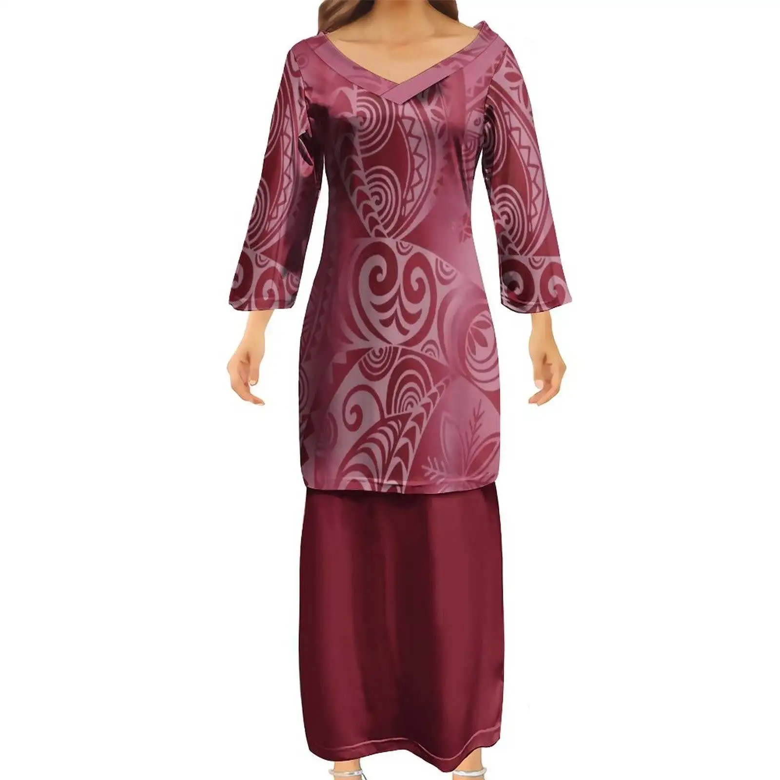 Платье-макси с V-образным вырезом и рукавом 2/3 |