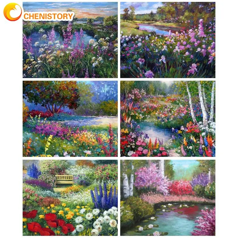 

CHENISTORY 40x50cm Painting By Numbers For Adult Handpainted Flower Garden Coloring By Numbers Picture Drawing Wall Art Gift