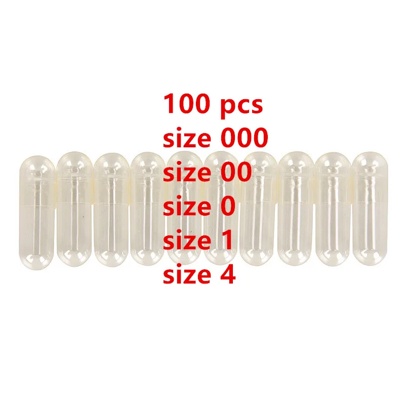 100pcs/Pack size 000#  00#  0#  1# 4# Empty Gelatin Capsules Hollow hard Gelatin Capsule Halal Empty Capsules Standard Size Caps