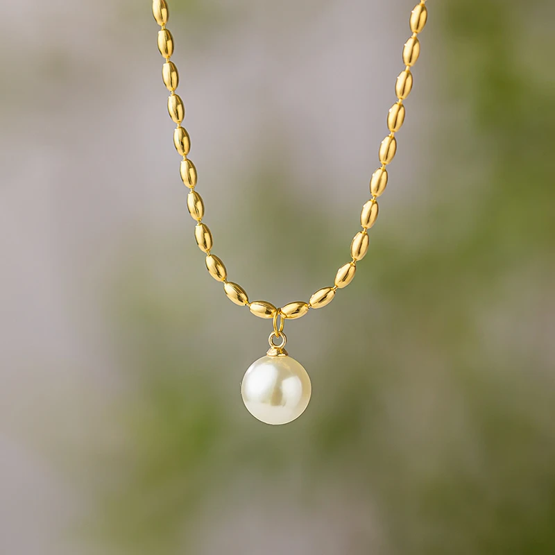 Женская классическая цепочка из титановой стали кулон с искусственным жемчугом