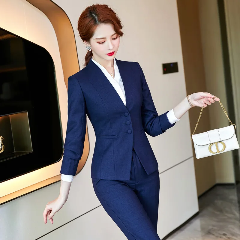 IZICFLY Spring Autumn Style Korean Business Blazer With Pants Slim Office Suit For Women Outfits Work Wear 2 Piece Sets