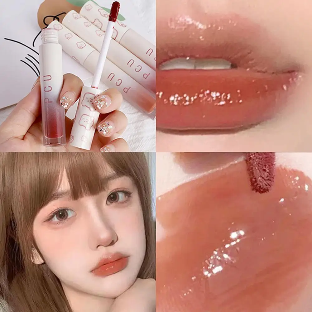 

PCU Mirror Lip Gloss Bear Liquid Lipstick Velvet Lip Red Gloss Glaze Lip Lasting Tint Sexy Lip Makeup Stick Long Lip Women
