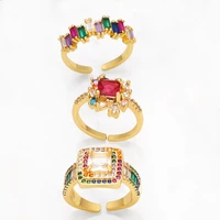 europe and the united states new color zircon adjustable rings for women rainbow color geometric irregular ring fashion jewelry