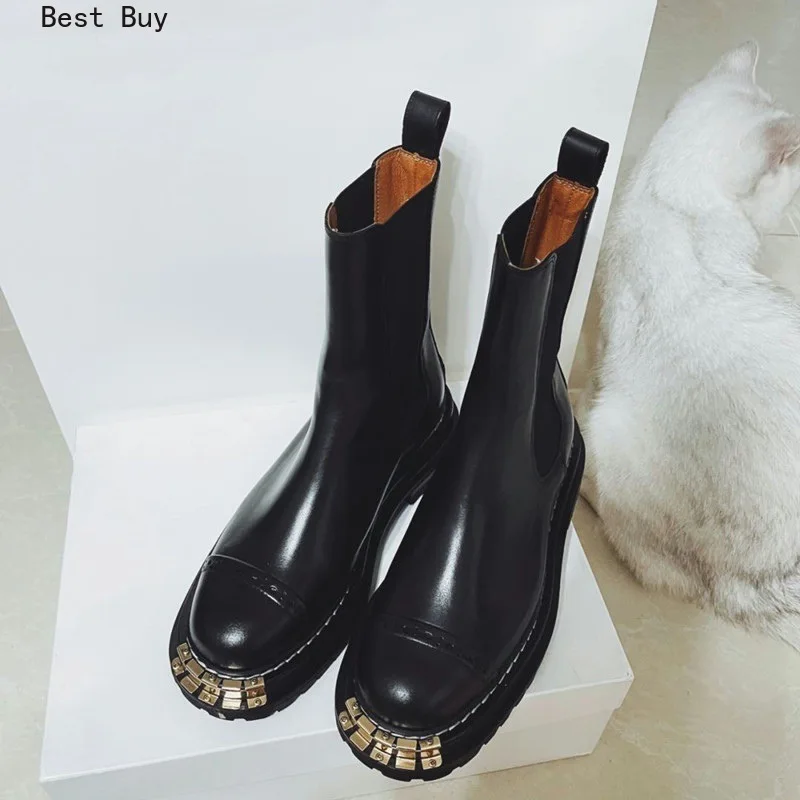 Ботинки Челси на плоской подошве с круглым носком в британском стиле женская