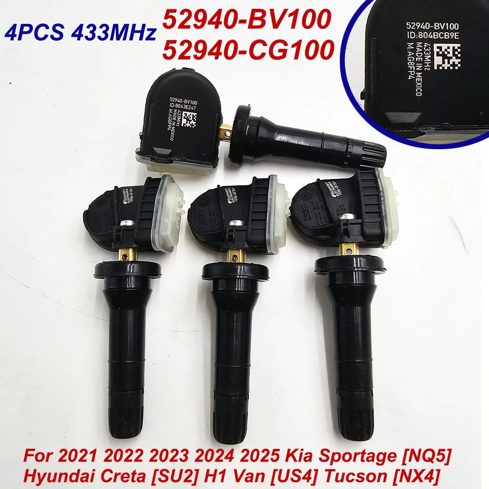 

4X для 2021 2022 2023 2024 2025 Kia Sportage [NQ5] Hyundai Creta [SU2] Tucson [NX4] Датчик TPMS 433 МГц 52940-BV100 52940-CG100