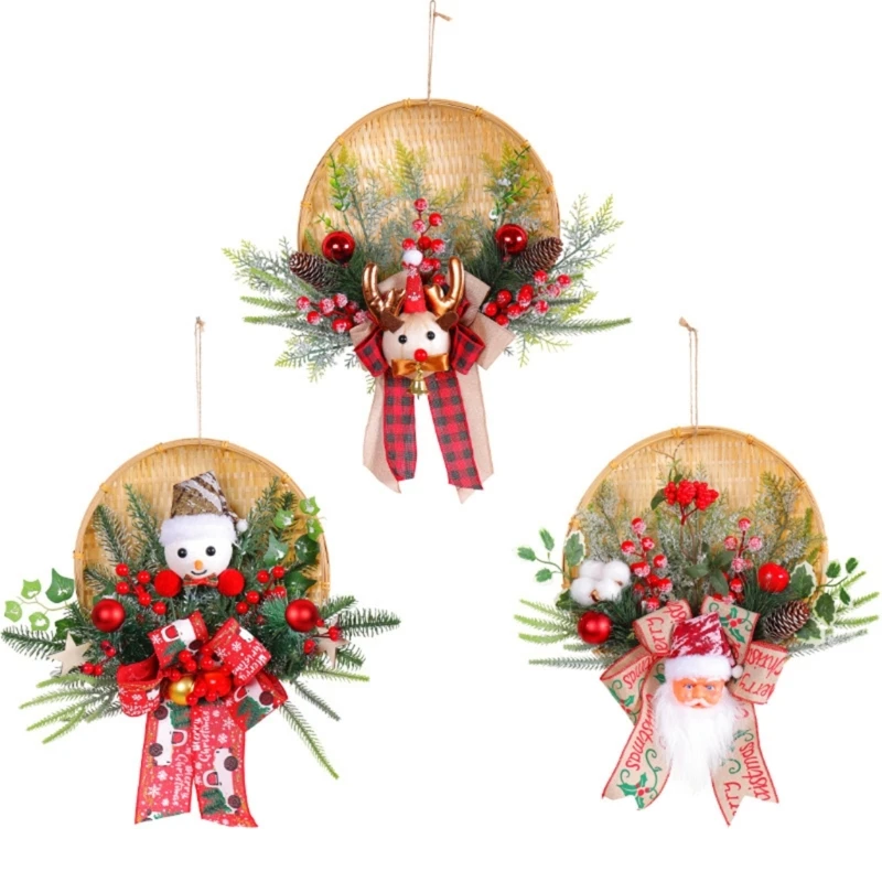 

friendly Bamboo Basket Christmas Wreath Unique Holiday Decor for Yard and Patio