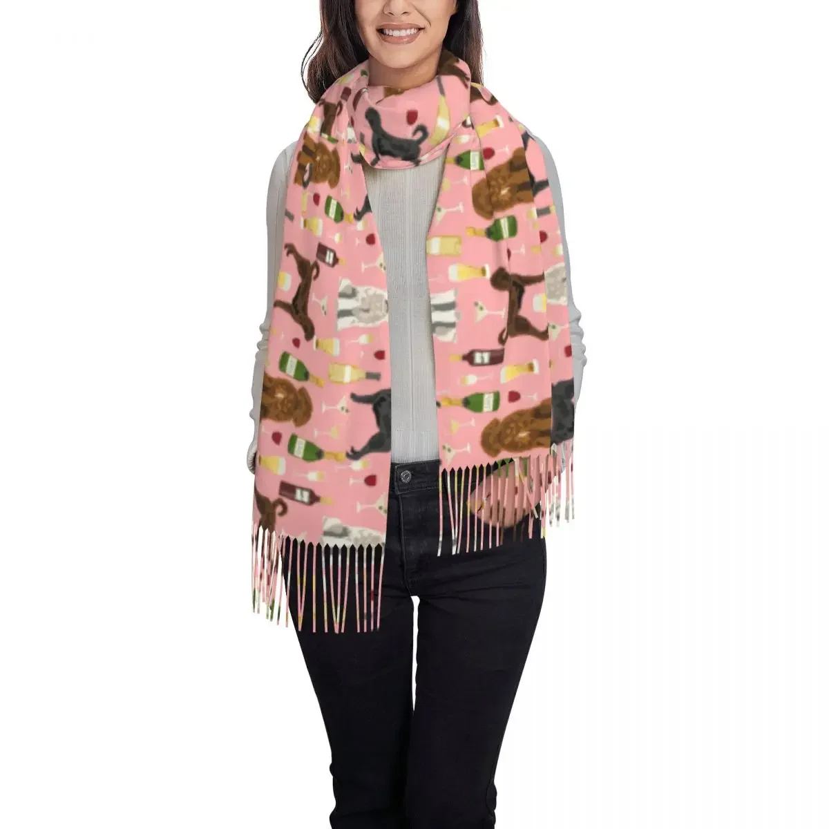 Винный шарф с надписью Love теплые мягкие шали длинной кисточкой для собак y2k