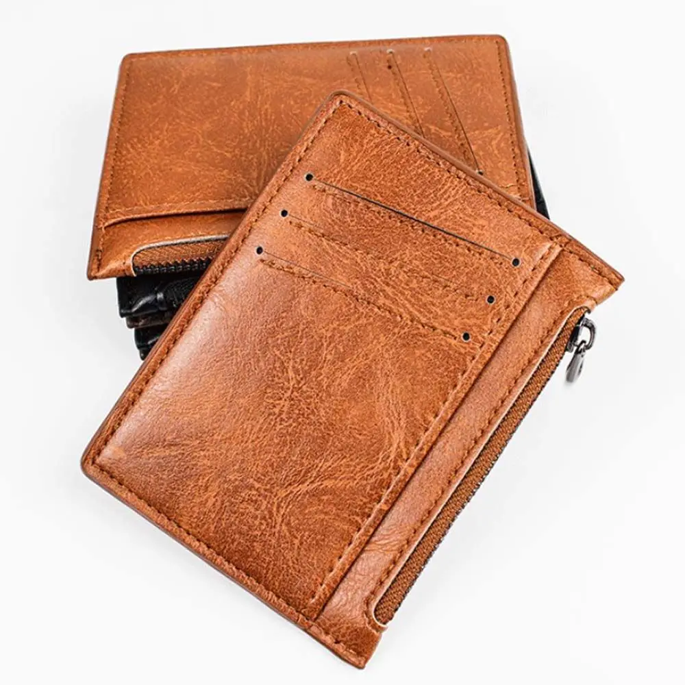 

Simple High Quality Zipper PU Leather Money Purse Male Wallet Brown Men Card Holder Wallet Coin Bag Credit Card Cover