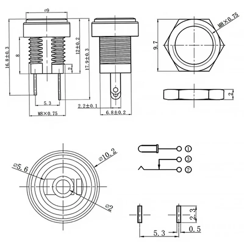 Разъемы питания DC022B 5 5x2 1 мм